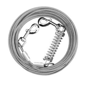 Dog Tie Out Cable Long Dog Leash Chew Proof Lead Dog Chain with Durable Spring 360¬∞ Rotatable Clips PVC Case for Outside Yard Caming (Color: Grey, size: 15m)