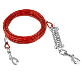 Dog Tie Out Cable Long Dog Leash Chew Proof Lead Dog Chain with Durable Spring 360¬∞ Rotatable Clips PVC Case for Outside Yard Caming (Color: Red, size: 9m)
